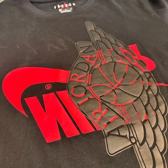 Jordan Black Tee with Red Winged Logo Nike Air upside down!🙃 - Picture 7 of 12
